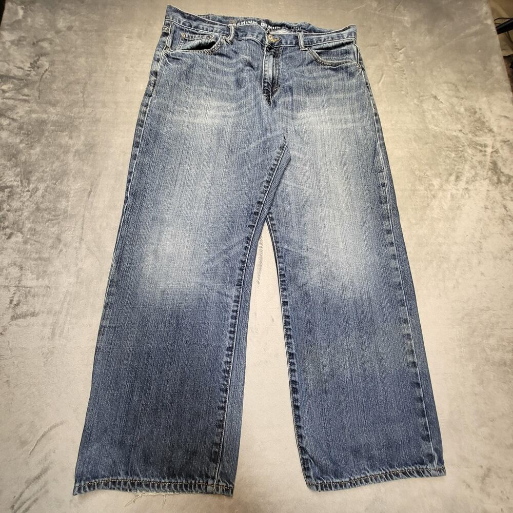Old Navy Jeans Mens 36x28 Blue‎ Medium Wash Denim Relaxed Fit Premium Raw Hem